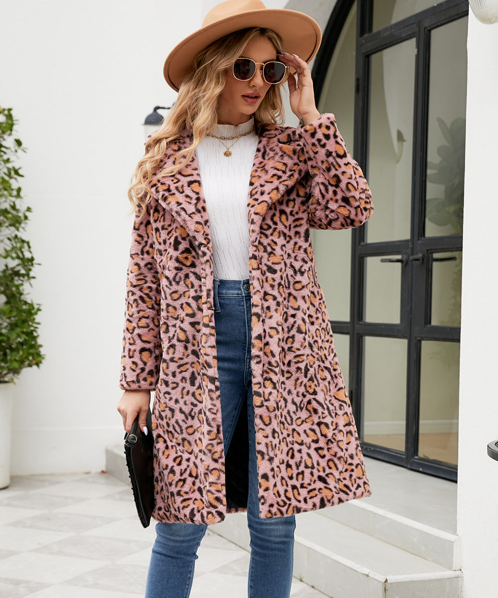 Casual Square Collar Faux Fur Overcoat Plush Long Coat Autumn Winter Overcoat