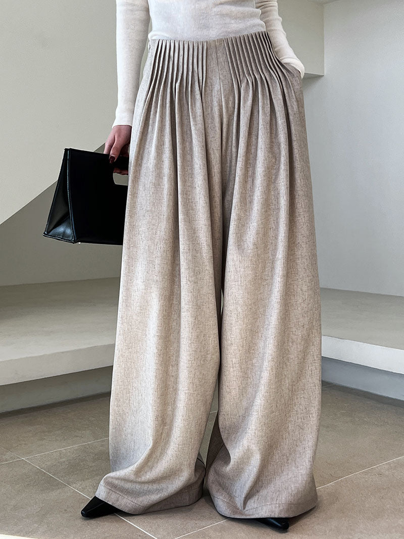 Design Pleated Work Pant Trousers Women Old Money High Waist Mop Wide Leg Pants