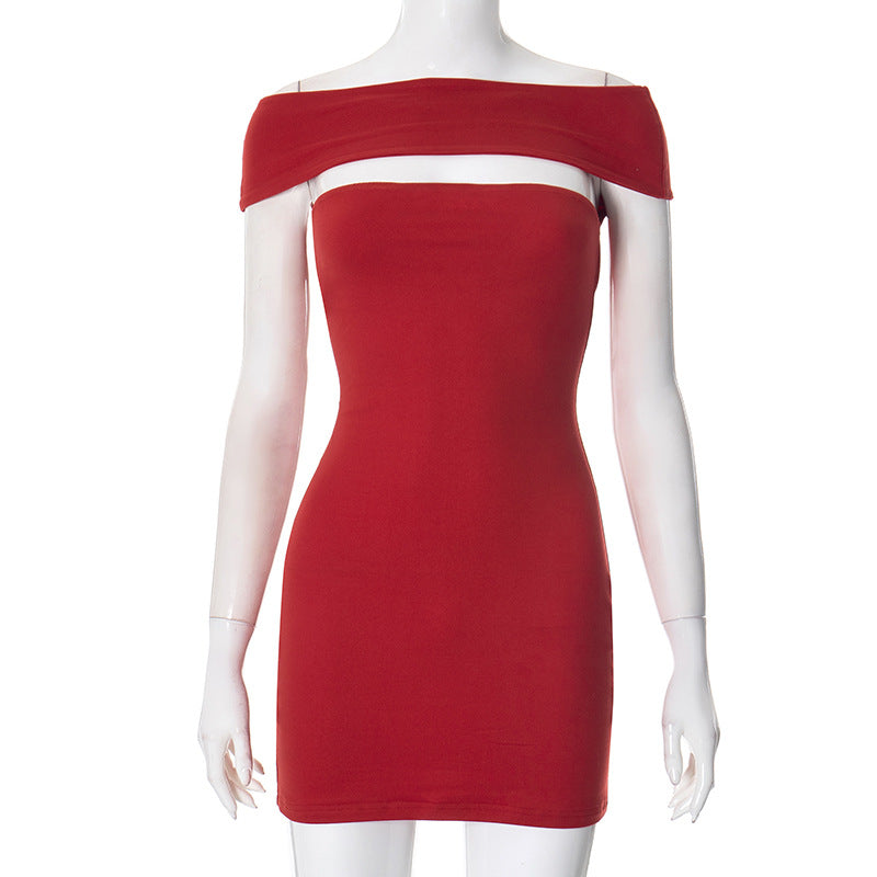 Sexy off Shoulder Hollow Out Cutout Sexy Slim Fit Slimming Sheath Dress