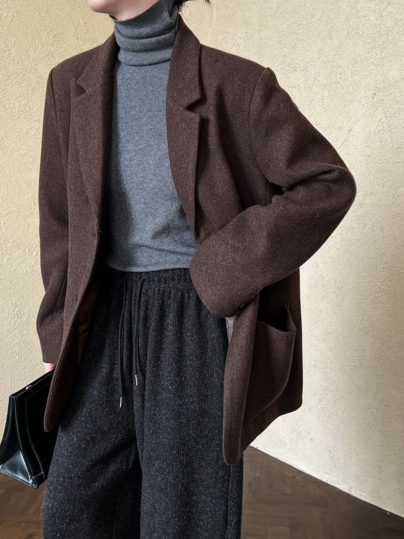Korean Autumn Winter Blazer for Women High Sense Casual Woolen