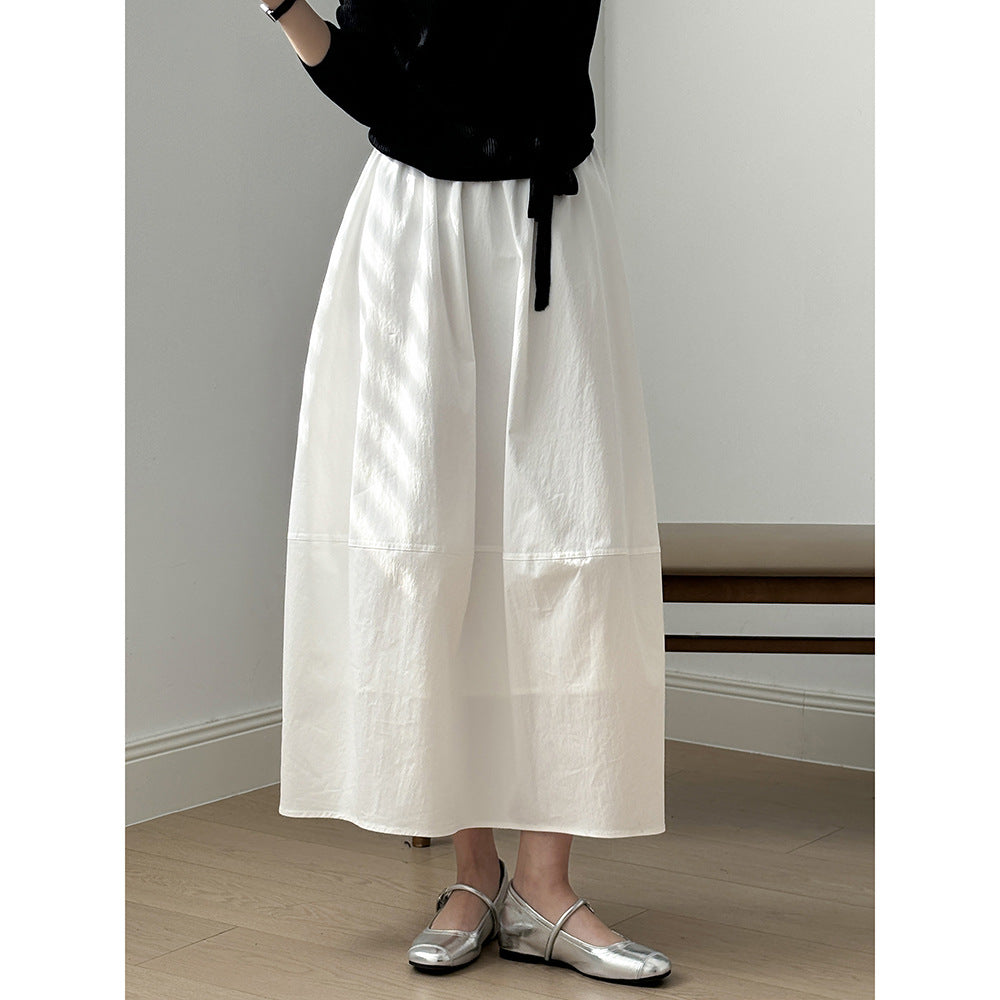 High Waist Bud Skirt Spring Lazy Wind Simple Elastic Waist Mid Length Umbrella Skirt