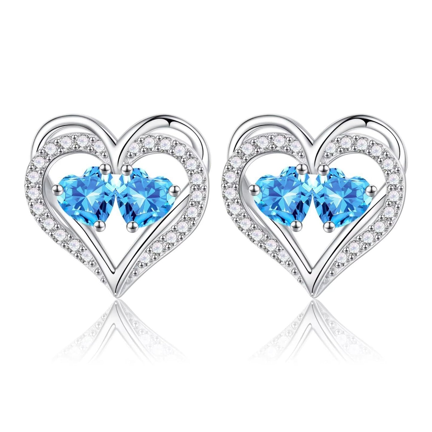 Sterling Silver Birthstone Heart Earrings