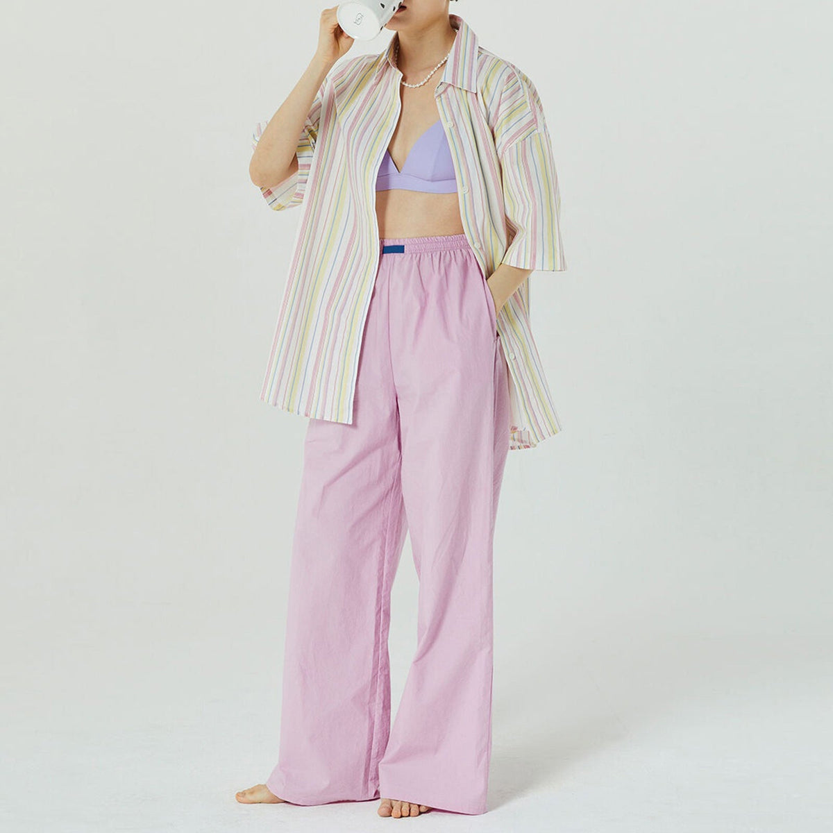 Women Clothing Striped Wide Leg Trousers Casual Street Loose High Waist Trousers