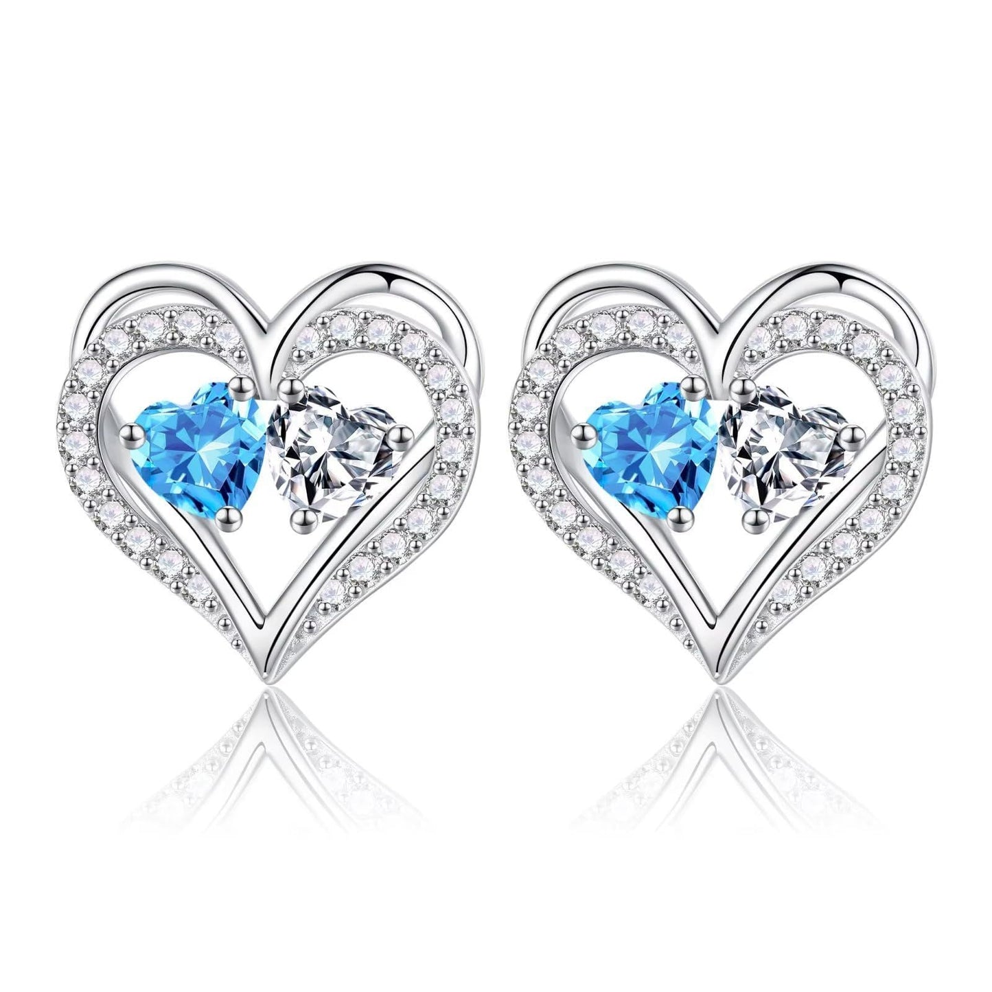 Sterling Silver Birthstone Heart Earrings