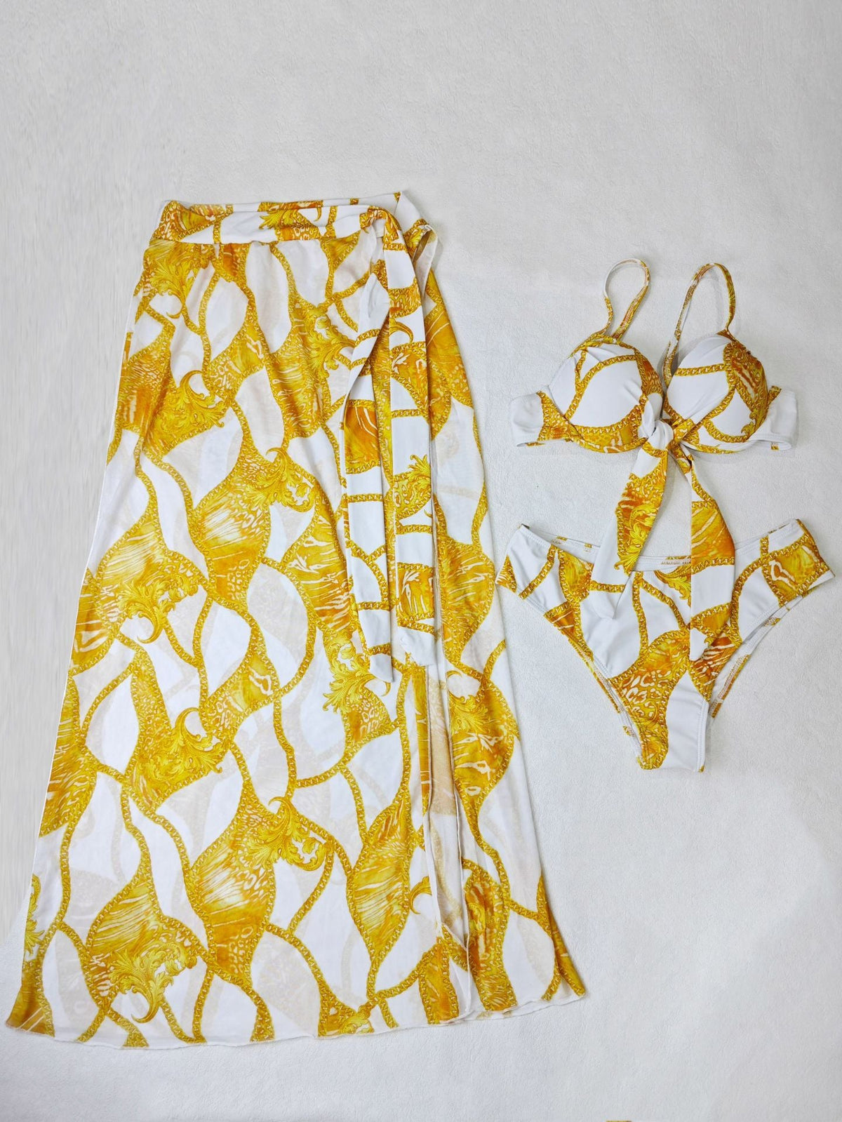 Women Swimwear Color Printed Three Piece Set Bikini