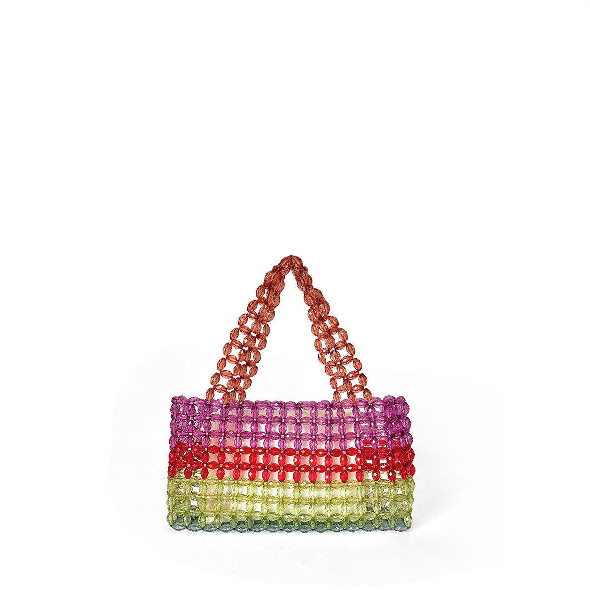 Winter Portable Rainbow Beaded Bag Multi Color Retro Hand Woven Large Bag Acrylic Disco Women Bag