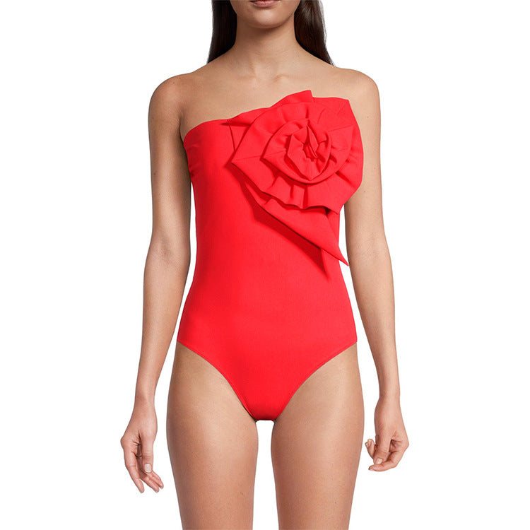 Three Dimensional Floral One Piece Swimsuit Women Vacation Suit Skirt Swimsuit