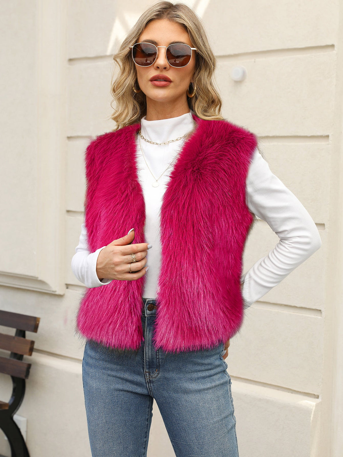 Women Plush Sleeveless Warm Vest Environmental Protection Faux Fur Vest Vest