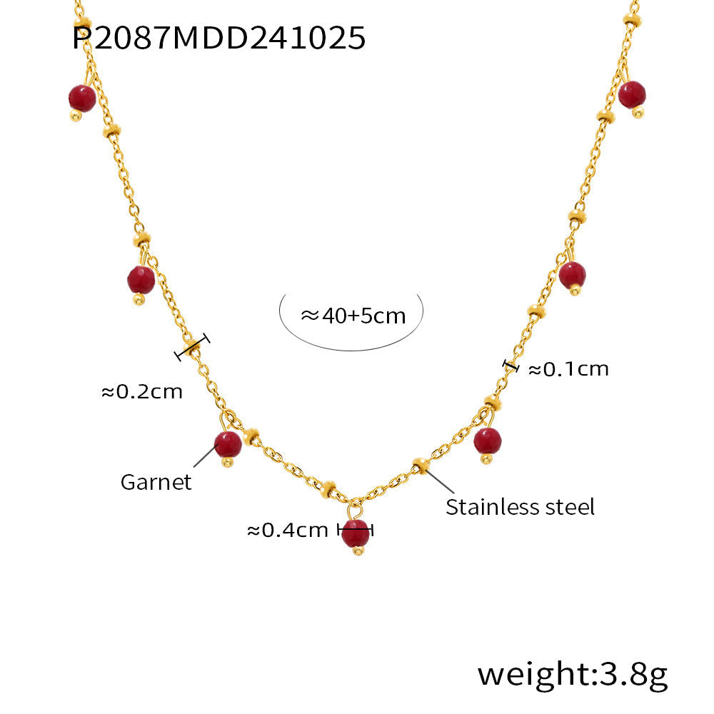 Mioli Natural Stone Handmade Small Bead Clavicle Ultra Fine Necklace Double Layer Twin Plated 18K Real Gold Color Retaining Necklace Women