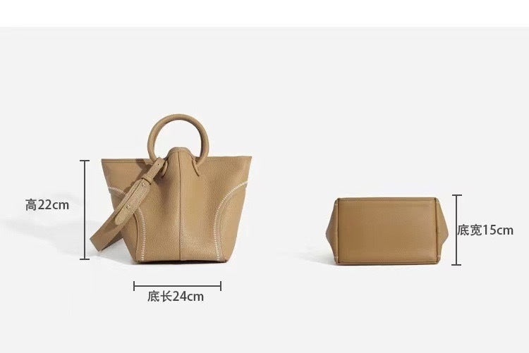 Commuter vegetable basket tote bag, portable shoulder bag, soft pu bucket bag, versatile top handle bag for women hobo
