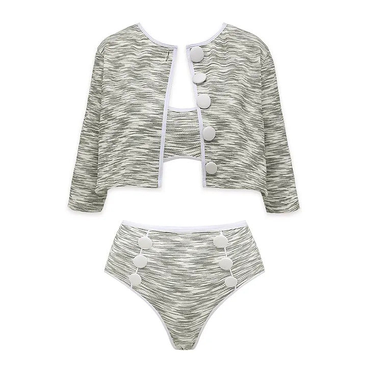 Swimming Suit Gray Sweet Chanel One Piece Swimming Gray Cardigan