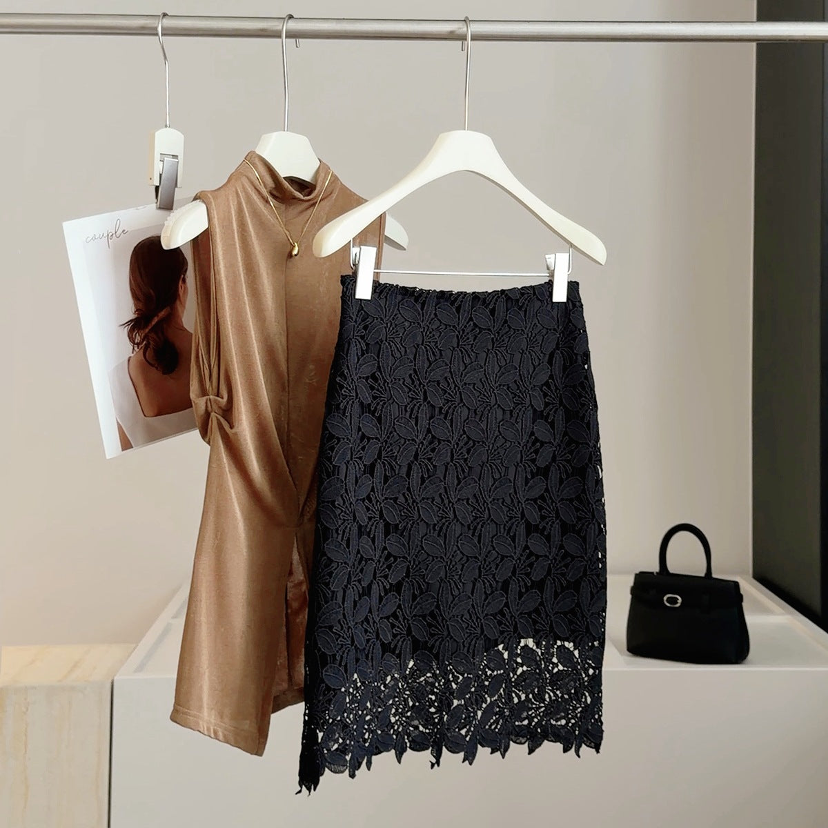 Lace Embroidered Hollow Out Cutout Skirt Women Summer High Waist Slimming Sexy Fashionable A line Sheath Mid Skirt