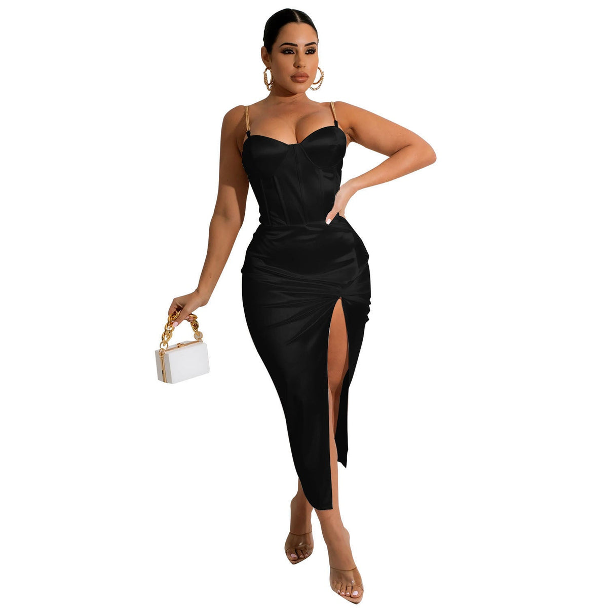 Summer Women Clothing Sexy Irregular Asymmetric Solid Color Mid Length Dress