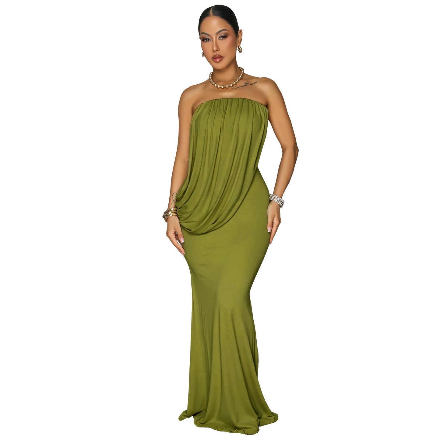 Women Tube Top Embellished Fishtail Dress Sexy Sheath Cocktail Dress