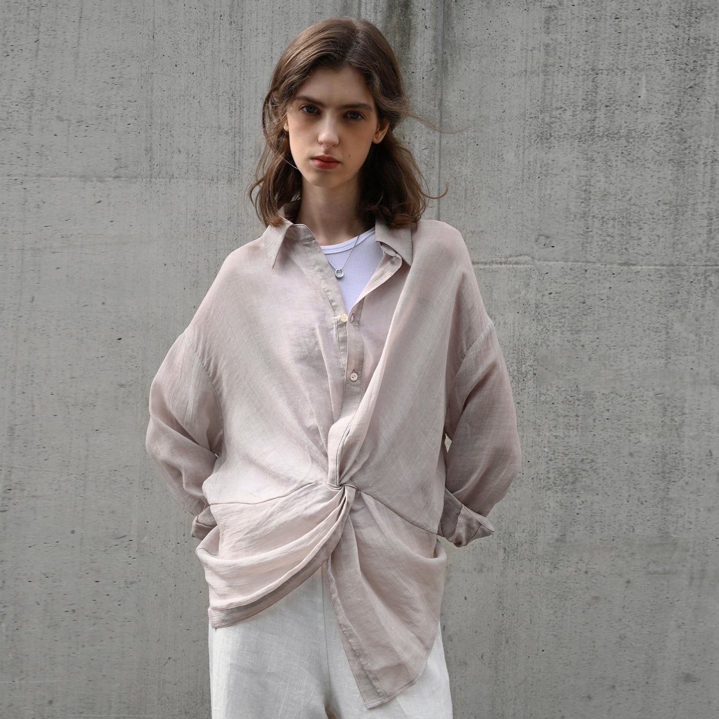 Women Niche Twisted Waist Design Shirt Summer Lightweight Breathable Tup Cardigan