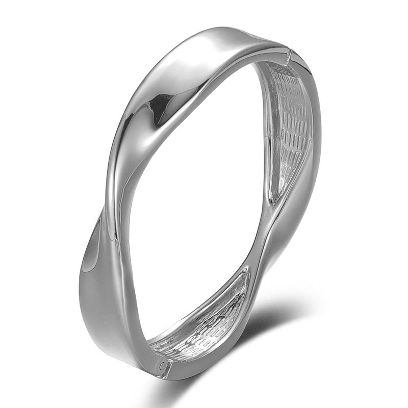 Bracelet Women Metal Mirror Polished Classical Open Irregular Asymmetric Bracelet Women