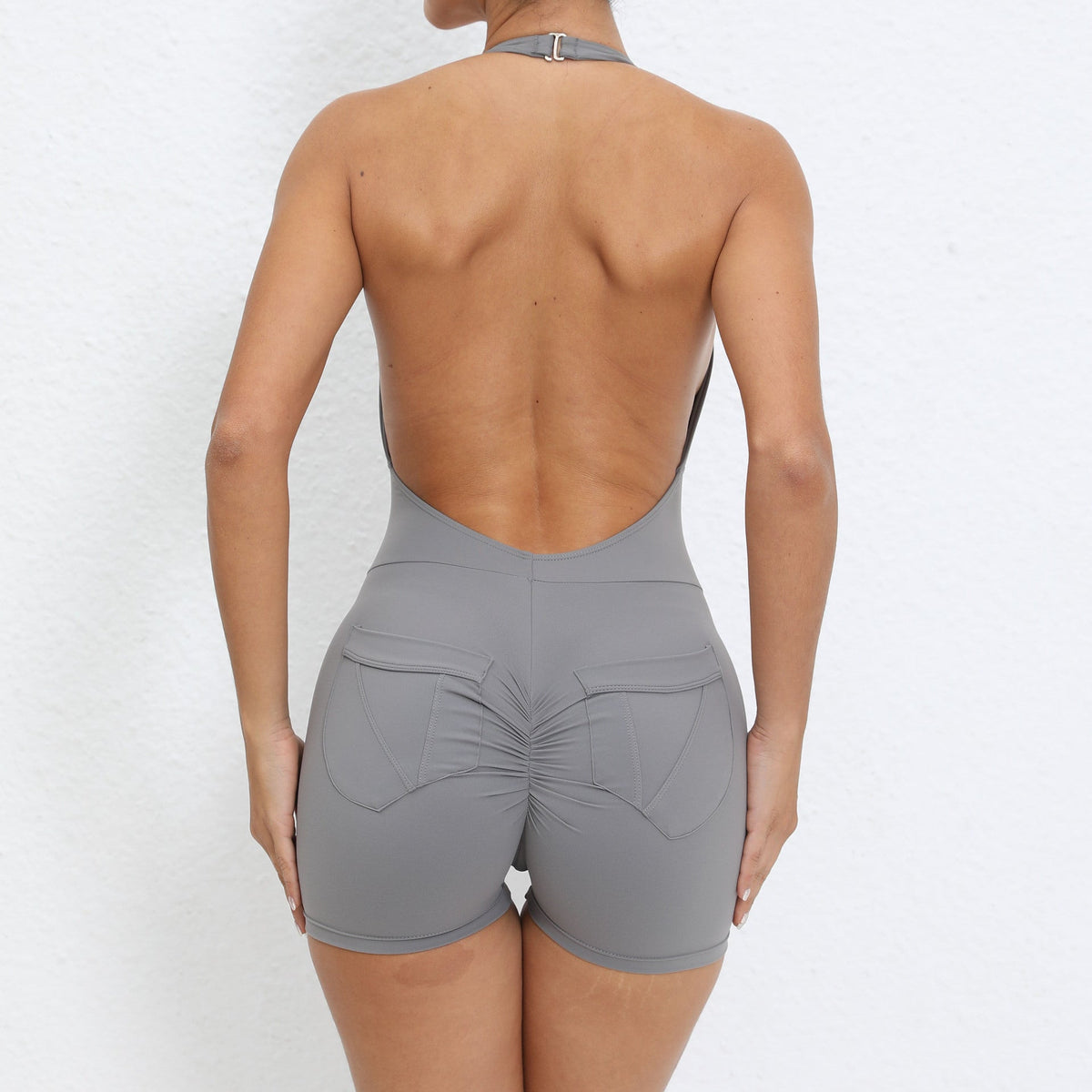 Halter Pocket Nude Feel Hip Lifting Beauty Back Yoga Jumpsuit Women Backless Fitness Sports Tight Jumpsuit