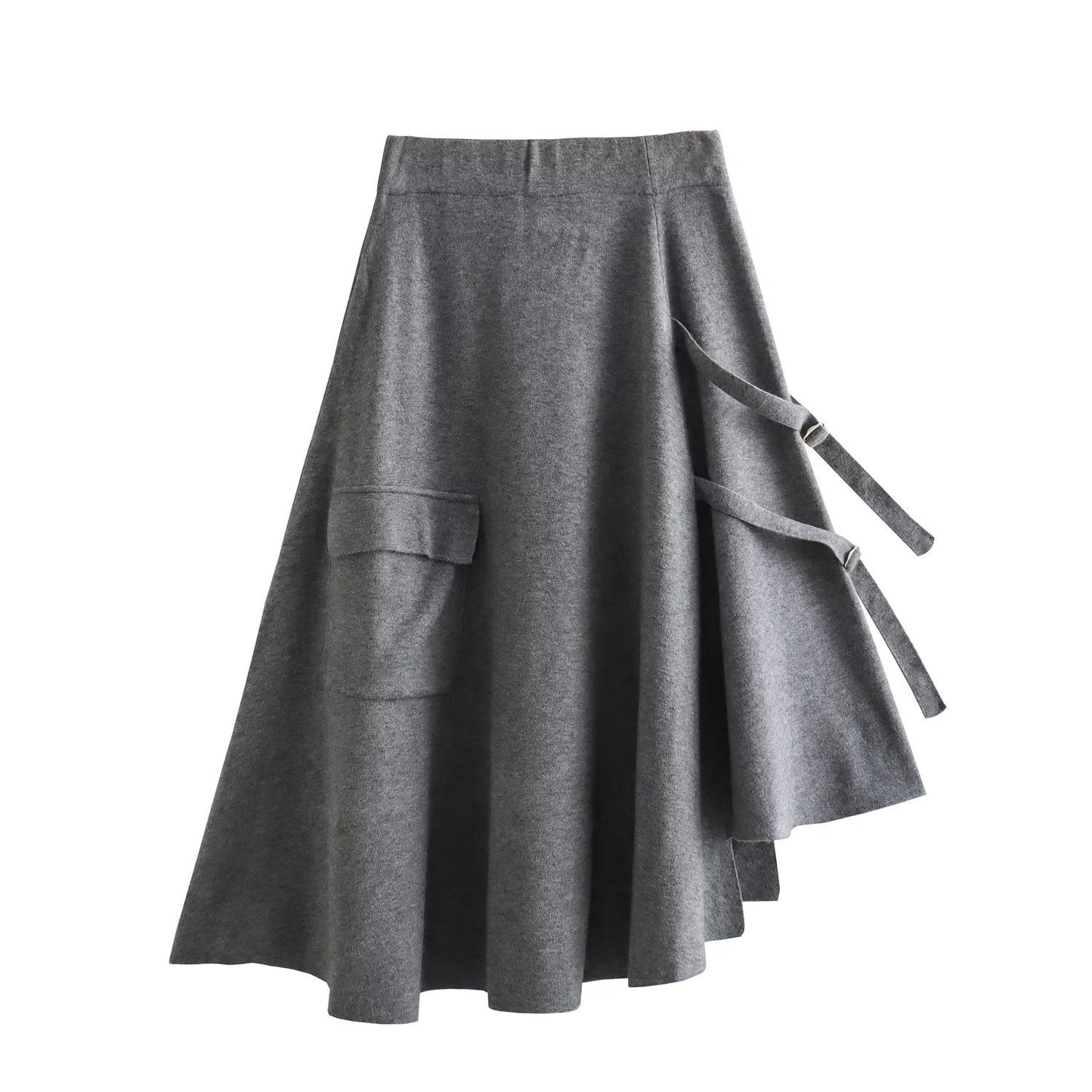 Women Clothing French All-Match Irregular Asymmetric Large Pocket Knitted Umbrella Skirt Skirt