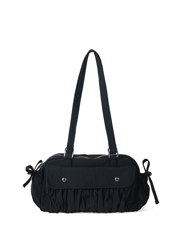 Small shoulder bag for women, pleated nylon underarm bag, baguette bag, fashionable large capacity shoulder bag for women hobo