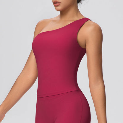 Cloud Sense Oblique One Shoulder Waist Yoga Clothes Sports Back Shaping Quick Drying Slim Fit Shaping Underwear Running Workout Vest