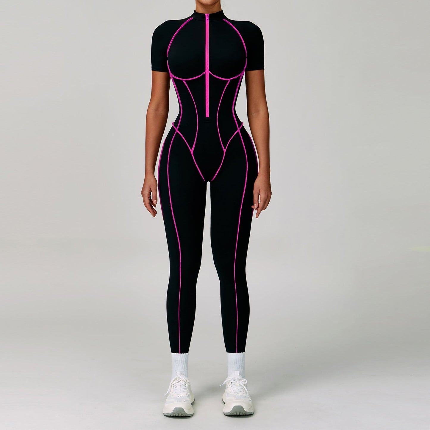 Contrast Color Yoga Workout Clothes Hollow Out Cutout out Beauty Back Tight Jumpsuit Running Exercise Yoga Clothes Women