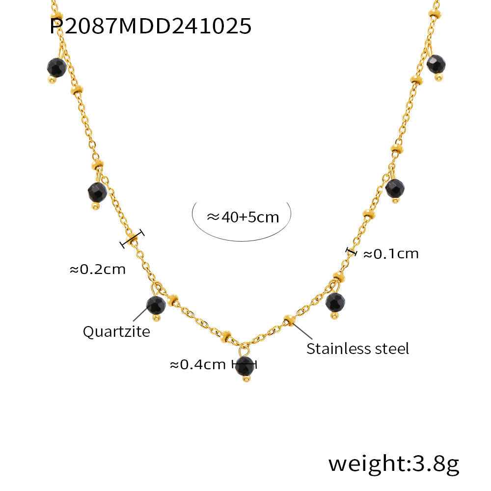 Mioli Natural Stone Handmade Small Bead Clavicle Ultra Fine Necklace Double Layer Twin Plated 18K Real Gold Color Retaining Necklace Women