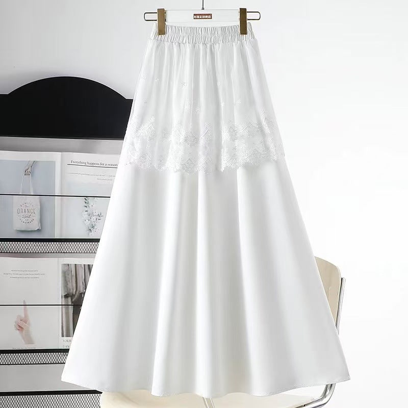 Dignified Hollow Out Cutout Lace Curtain Ice Silk Skirt Women Spring Summer High Waist Slimming Mid Length