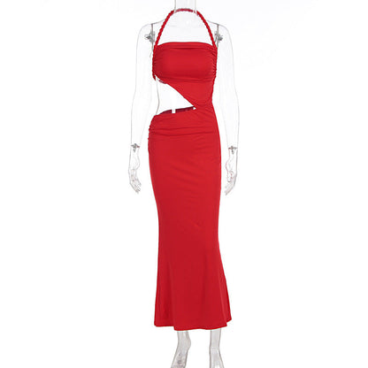 Women Clothing Summer Sexy Braid Rope Halter Cut out Slim Sleeveless Dress