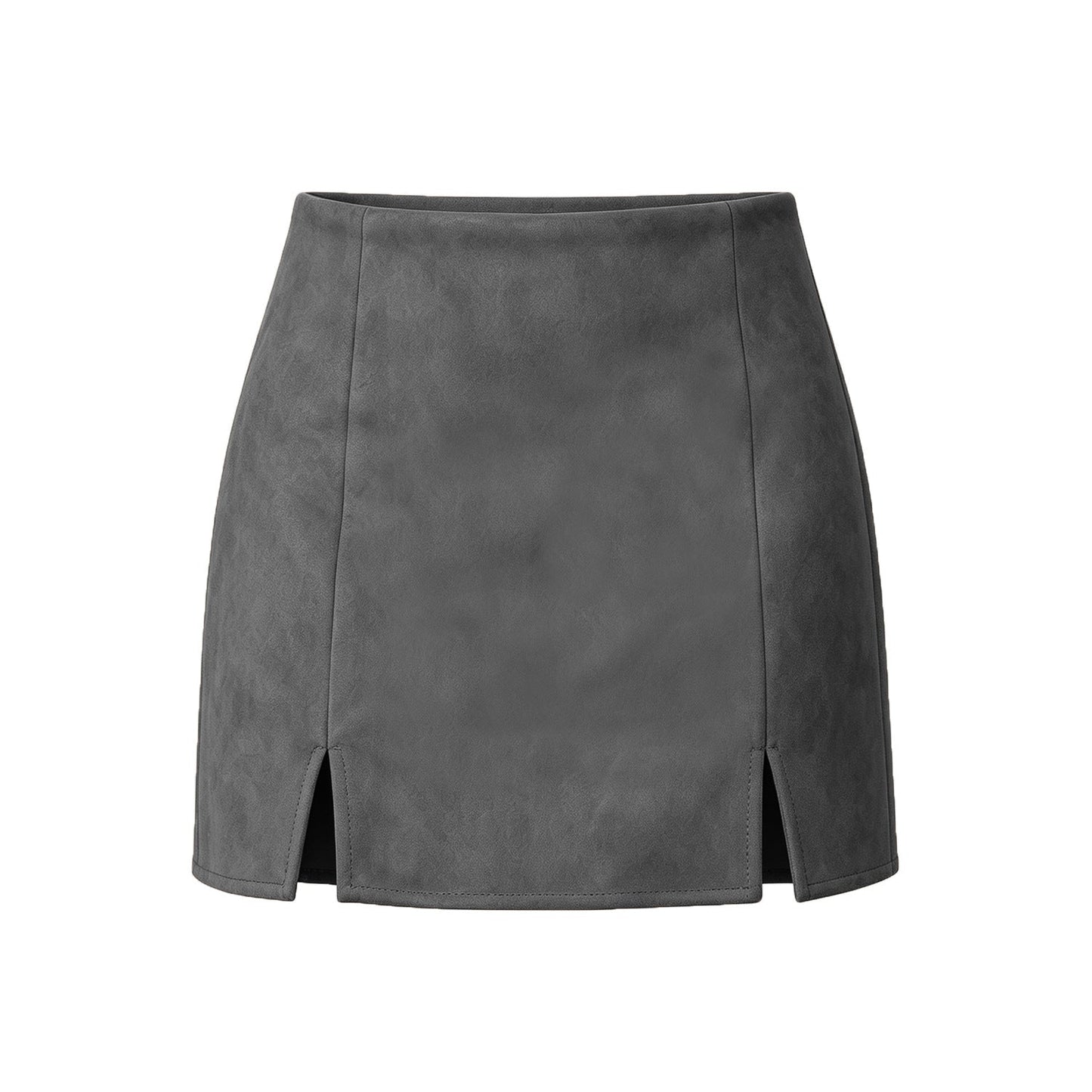 Women Clothing Suede Double Slit Pantskirt Solid Color Zipper Short Pantskirt Women