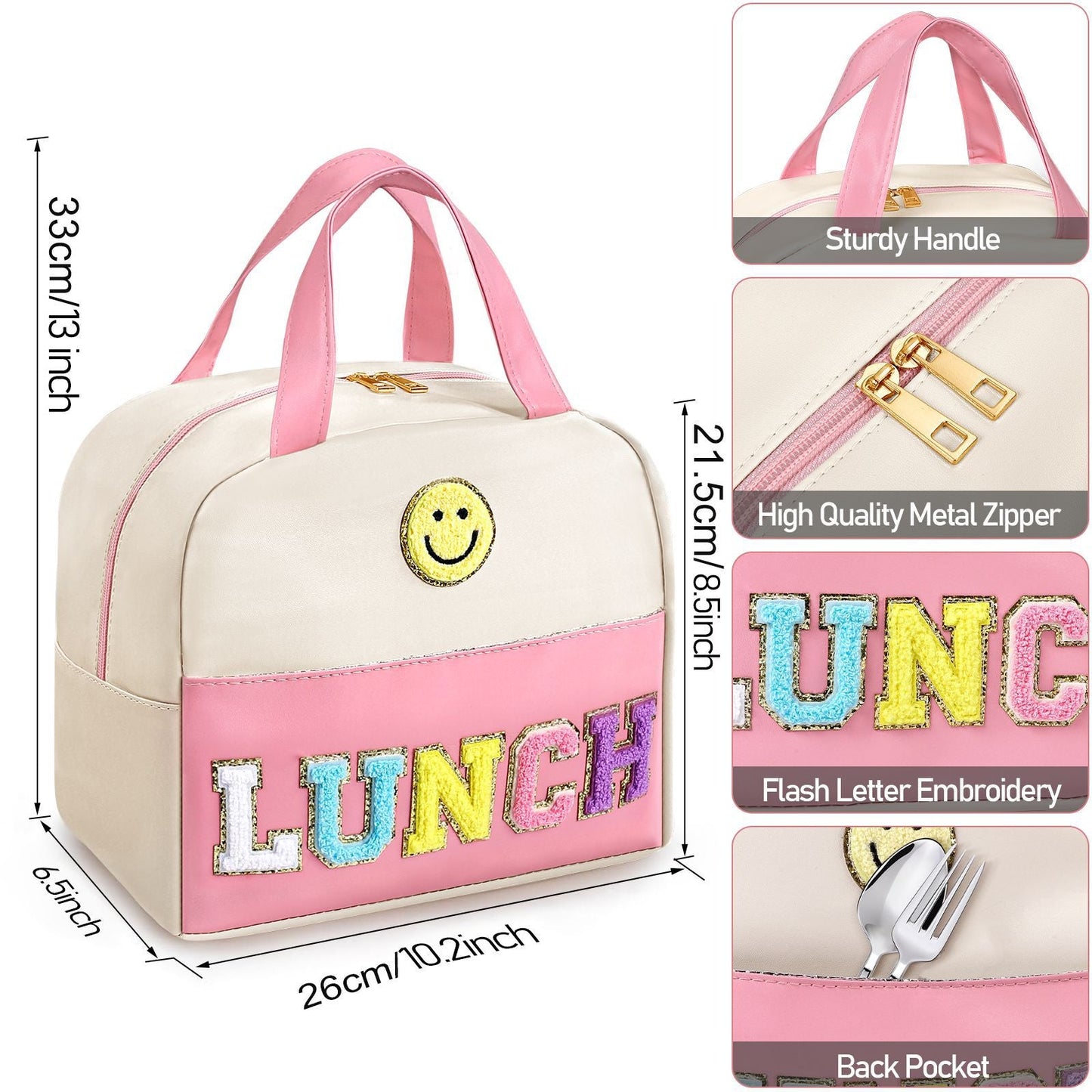 Bento bag, embroidered lunch bag, student lunch box handbag, fresh-keeping large-capacity thickened ice bag