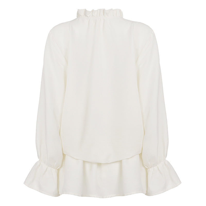 Elegant Women Wear Deep V Plunge Self Tie Lace Patchwork Waist Slimming Pleated Ruffle Sleeve Dress