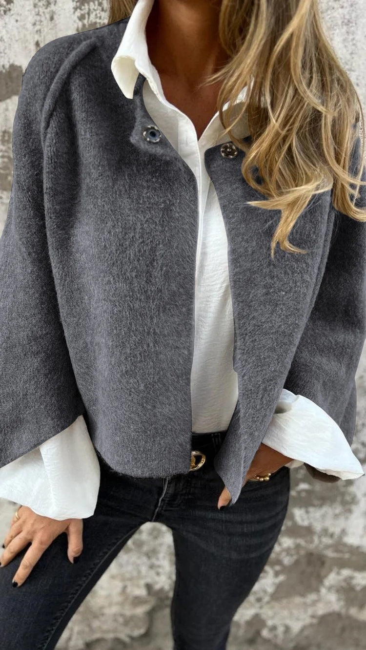 Autumn Winter Loose Short Cashmere Long Sleeve Coat