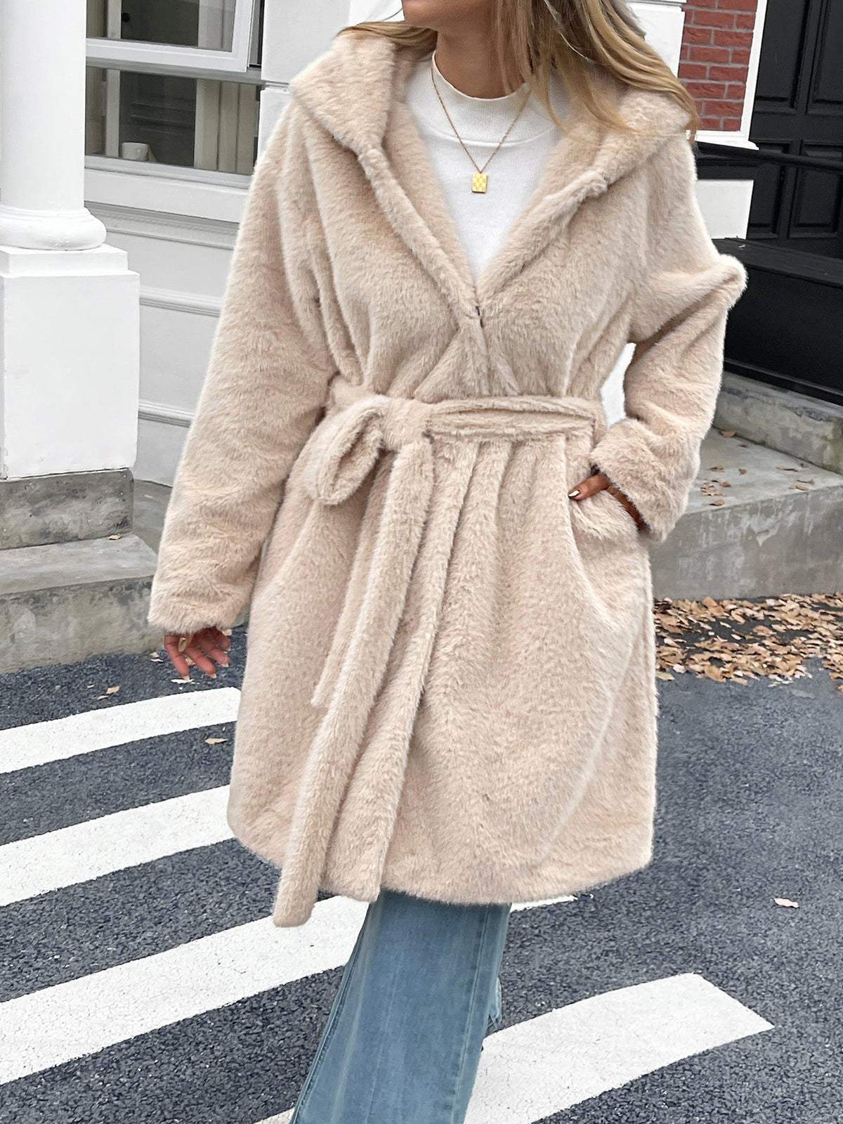 Women Clothing Autumn Winter Elegant Piece Coat Cap Long Sleeved Wind Coat