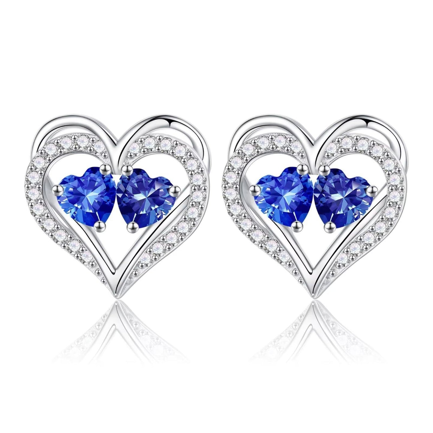 Sterling Silver Birthstone Heart Earrings