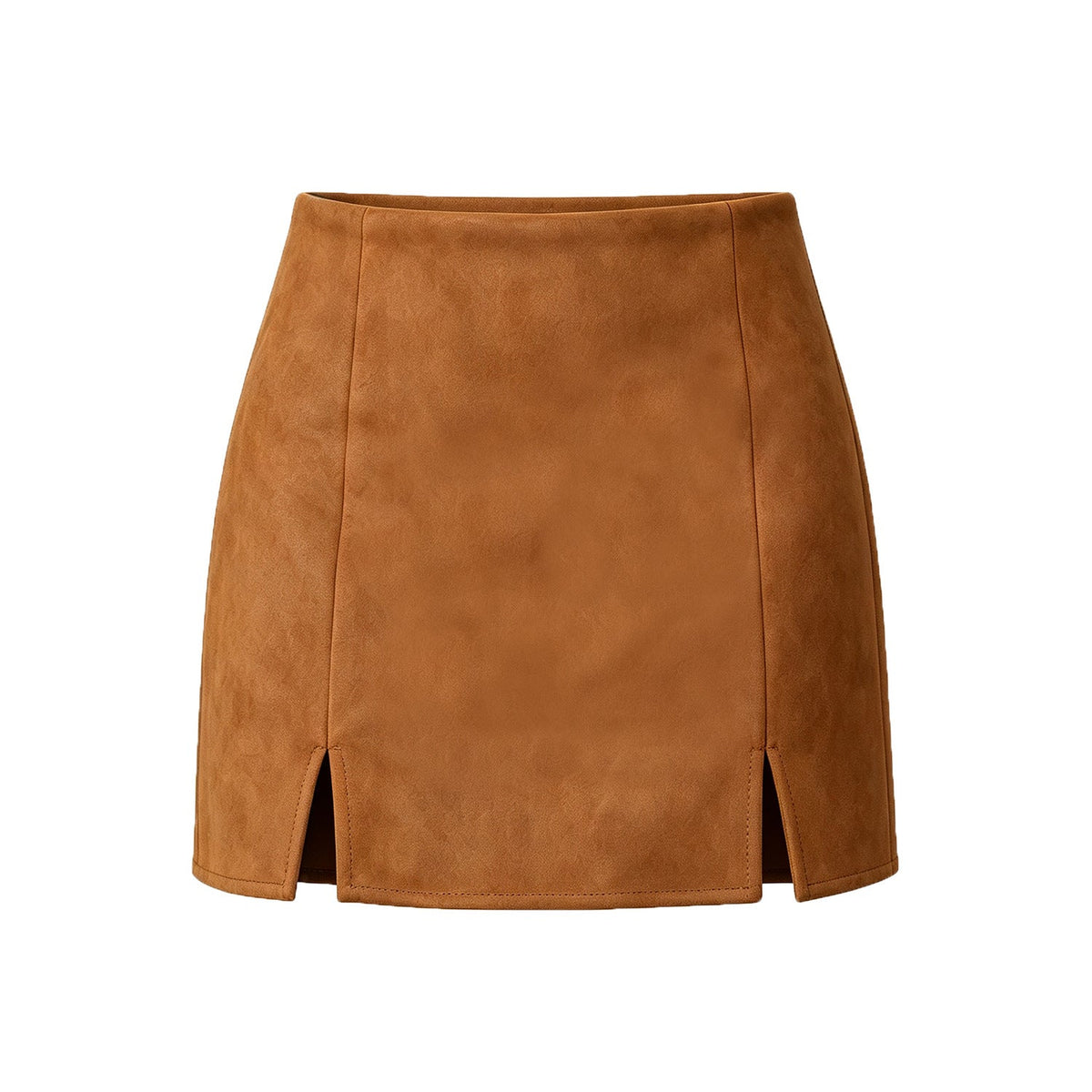 Women Clothing Suede Double Slit Pantskirt Solid Color Zipper Short Pantskirt Women