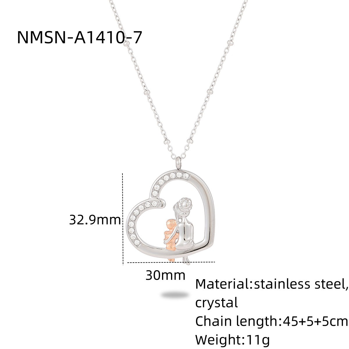 Heart Shape with Diamond Titanium Steel Necklace Women Creative Stainless Steel Embellished
