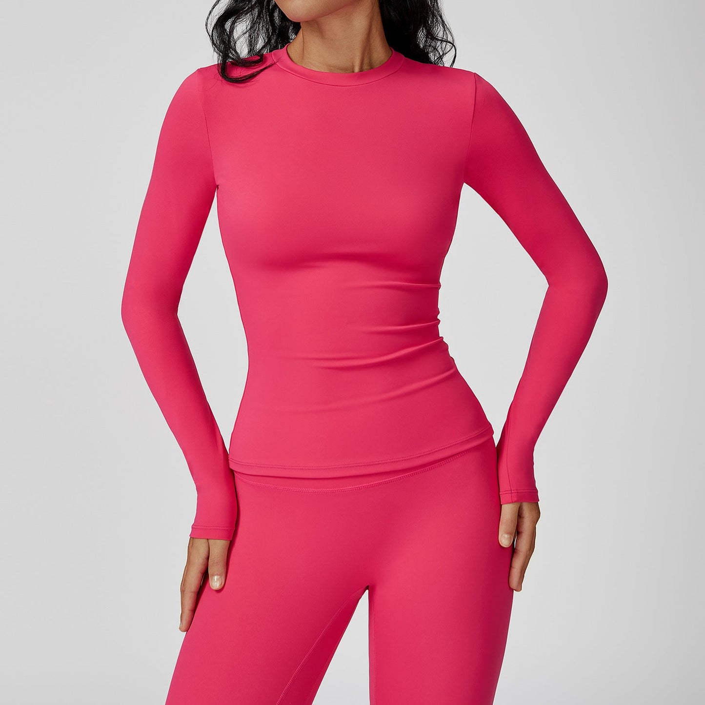 Sollinarry Brushed Long Sleeve Yoga Clothes round Neck Slim Fitness Clothes Outdoor Running Sport Long Sleeve T shirt
