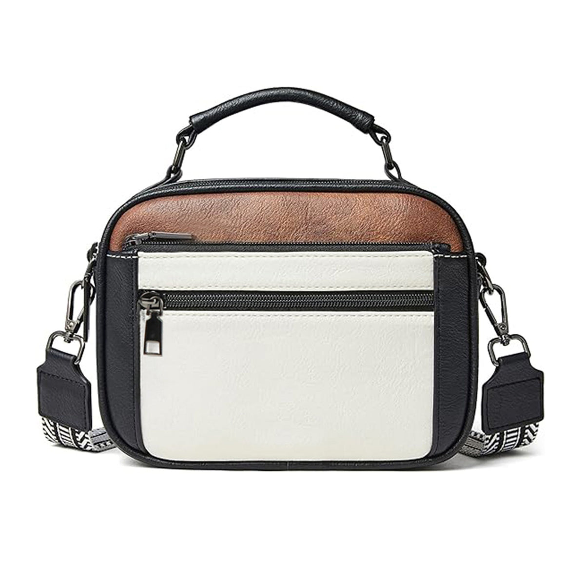 Color matching multifunctional zipper messenger bag, small crossbody square bag, PU shoulder bag adjustment shoulder strap, Crossover Shoulder Bag,Small Crossbody Purse for Women Triple Zip,