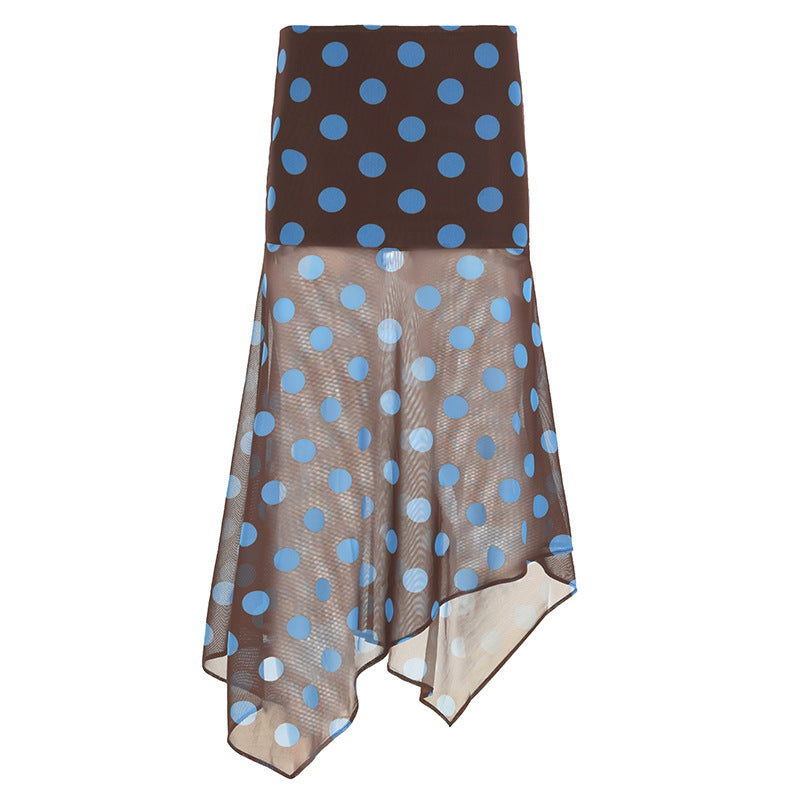 Women Clothing Contrast Color Polka Dot Print Asymmetric Dress Vacation Mid-Length Slim Slimming Sheath Dress Women