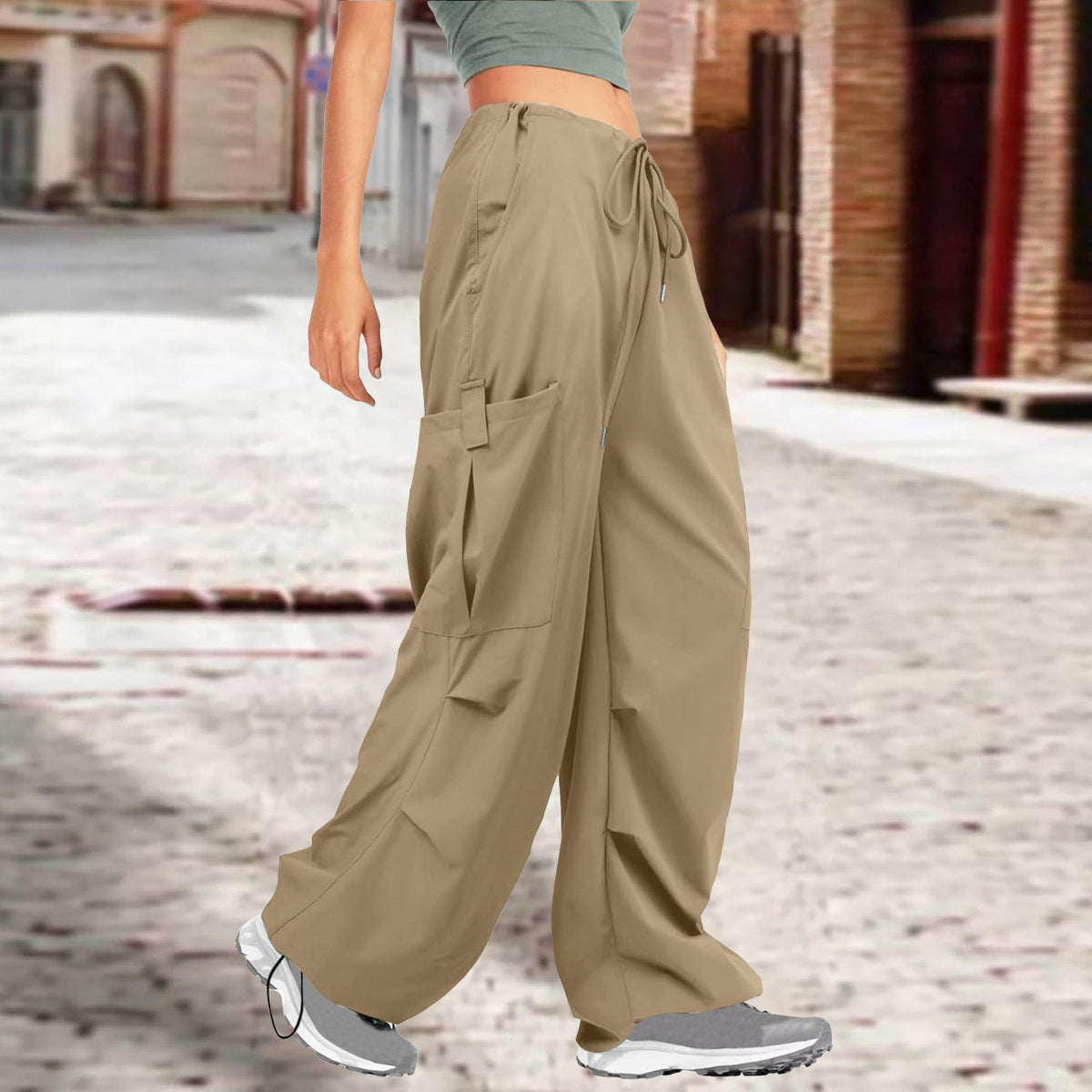 Women Clothing Solid Color Drawstring Casual Loose Sports Overalls