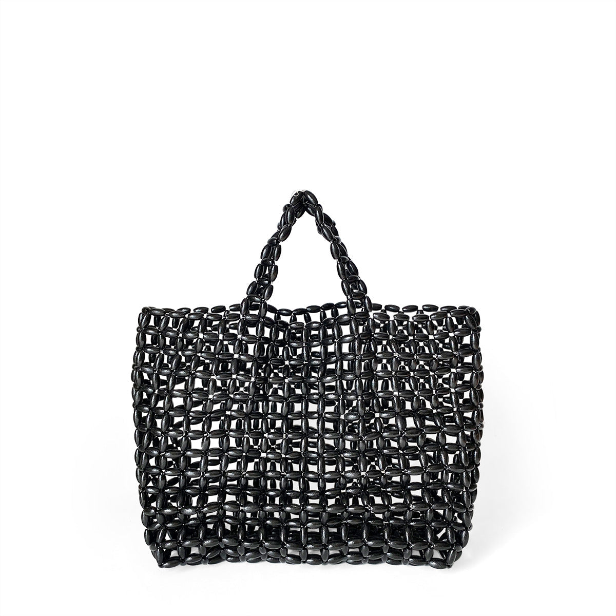 Special Interest Design Handbag with Wooden Beads Decoration Hand Woven Bag Underarm Bag Shoulder Bag Hollow Out Cutout Bag Vacation Beach Bag