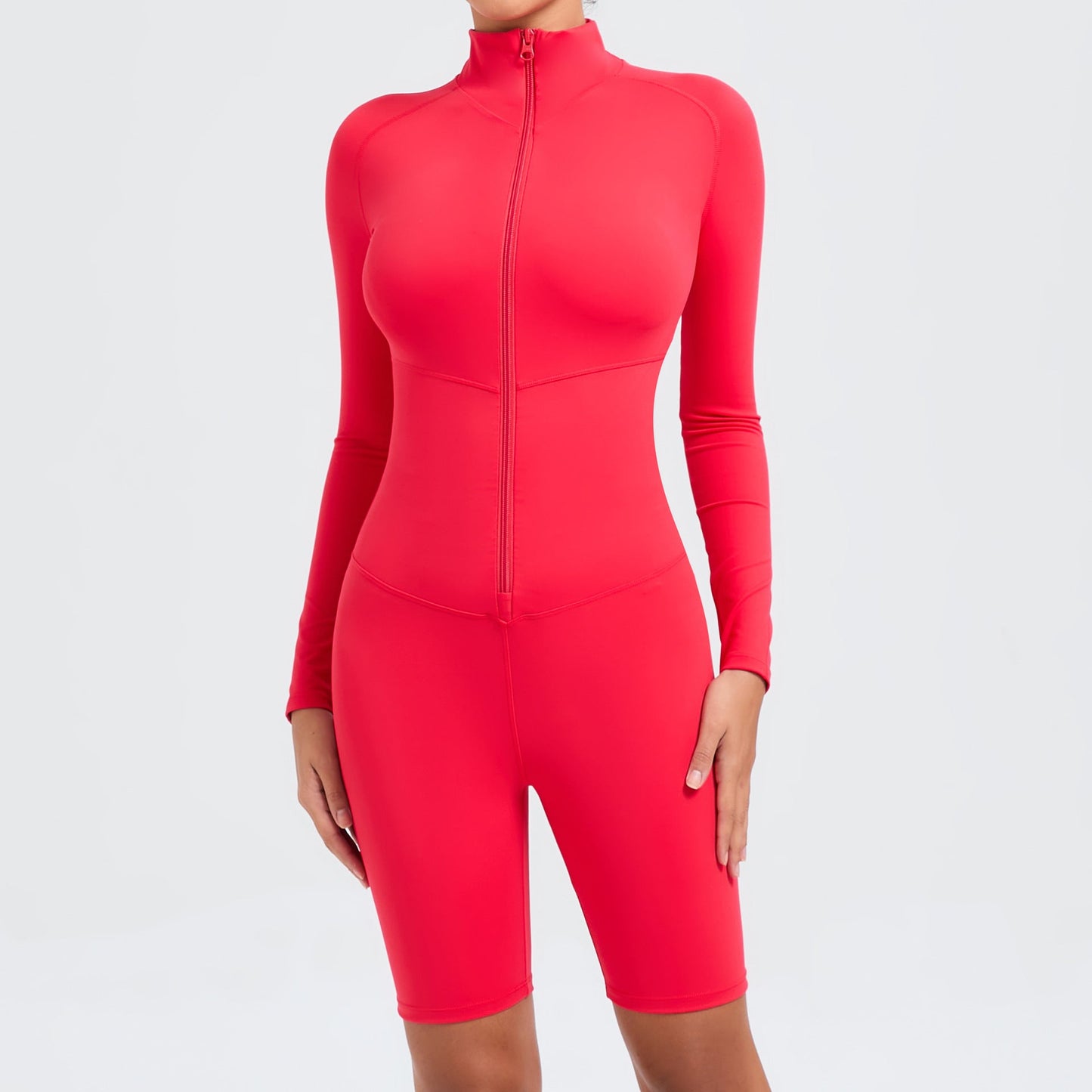 Belly Contracting Long Sleeve Zipper One Piece Dance Fitness Sports Jumpsuit Belly Contracting Close Fitting Yoga Clothes