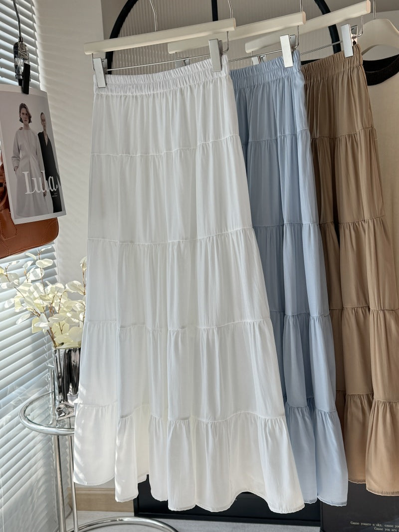 High Waist Slimming Tiered Skirt Women Spring Gentle Wild Big Hem Umbrella Skirt A Line Dress