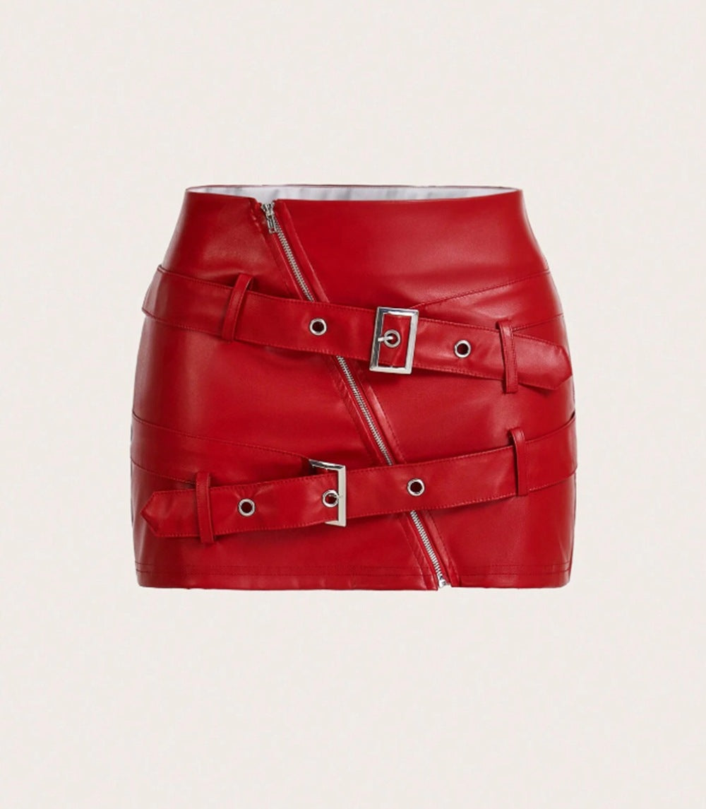 Leather Short Skirt Tight Street Hipster Sexy Leather Skirt Sexy Japanese Buckle Skirt