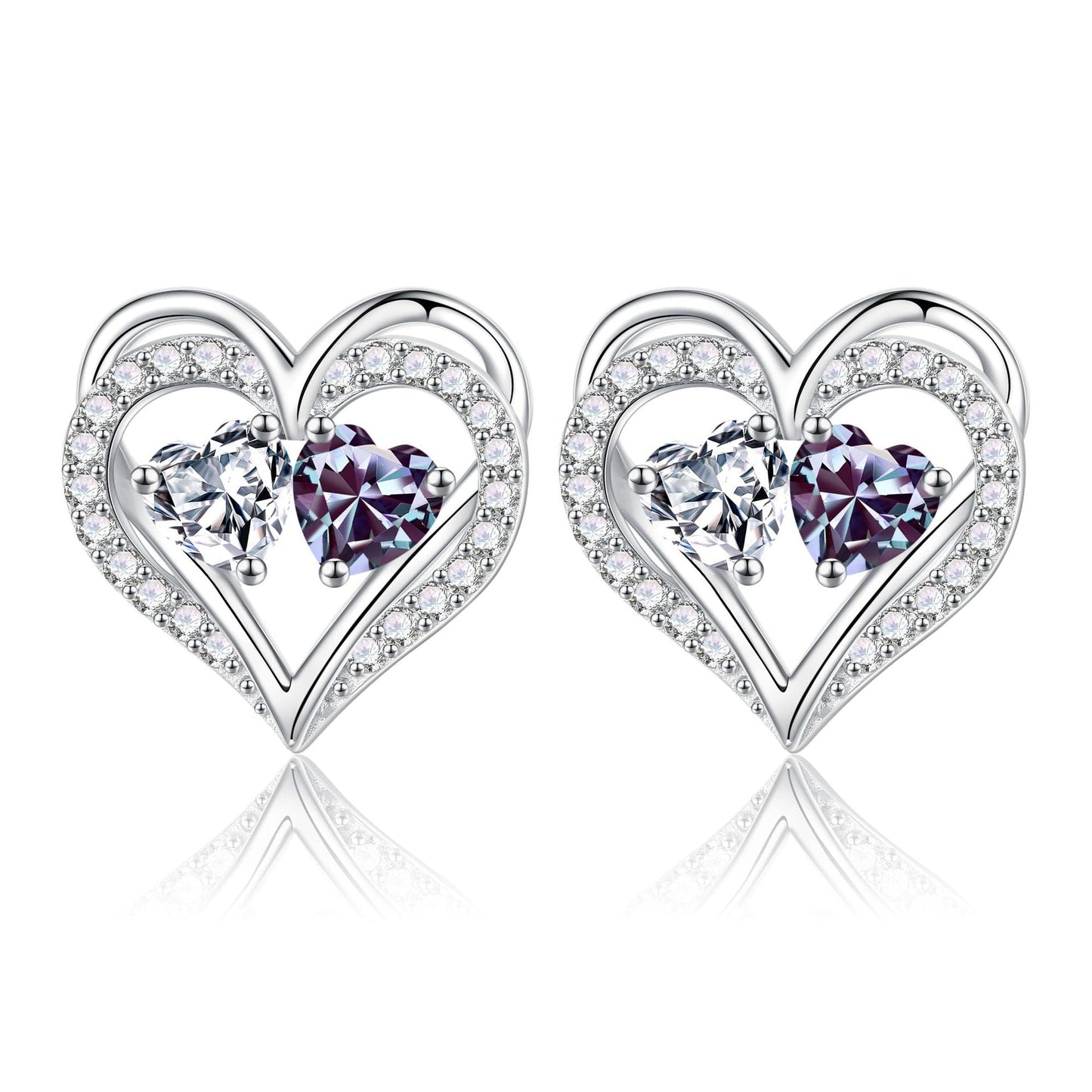 Sterling Silver Birthstone Heart Earrings