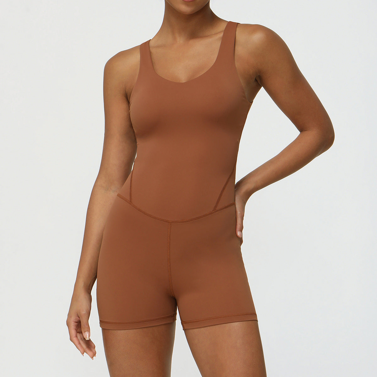 Wide Shoulder Strap V Neck One Piece Jumpsuit Waist Shaping Yoga Clothes Hip Lifting Jumpsuit With Chest Pad