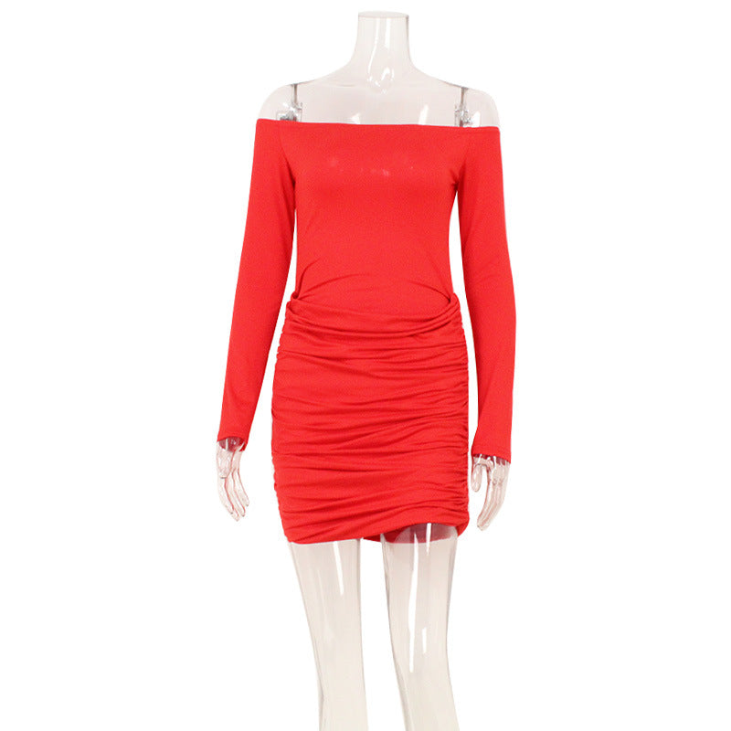 Women Clothing off Neck Waist Tight Sexy Hip Wrapped Dress