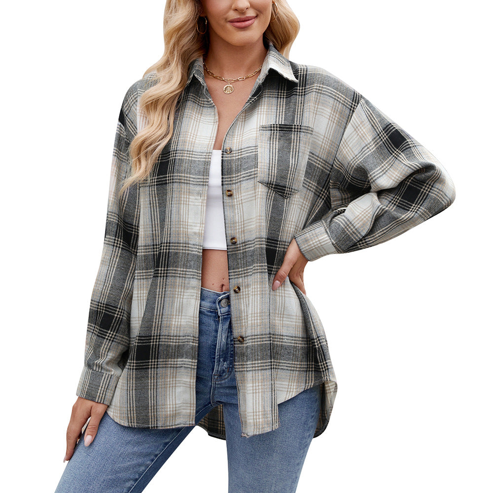 Autumn Winter Women Clothing Casual Street Loose Plaid Shirt for Women