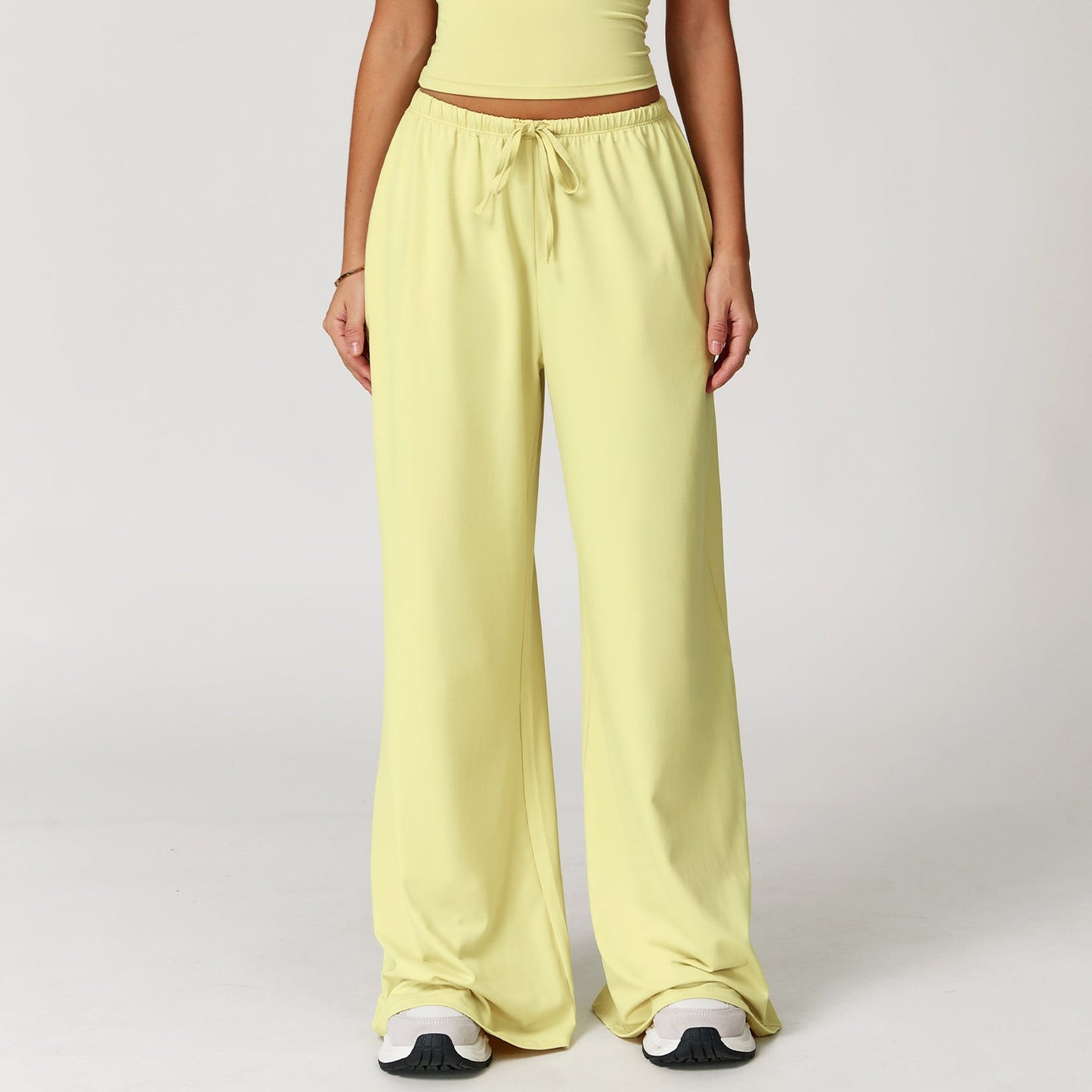 Sollinarry Brushed Trousers Embellished Wide Leg Loose Casual Pants Women Sports Fitness Elastic Drawstring Trousers