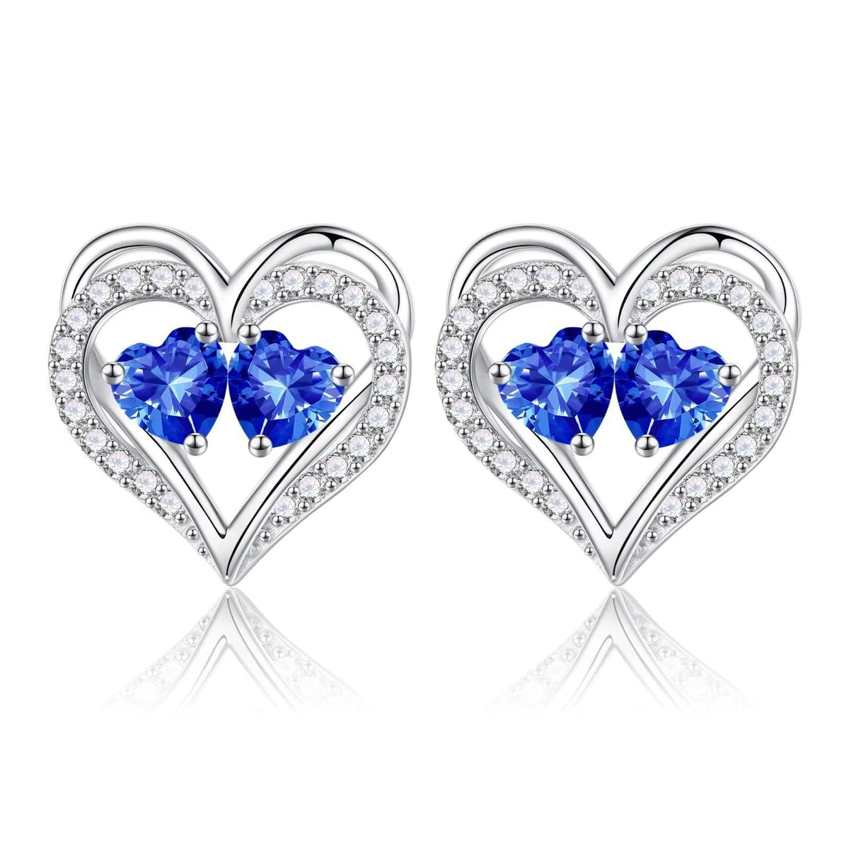 Sterling Silver Birthstone Heart Earrings